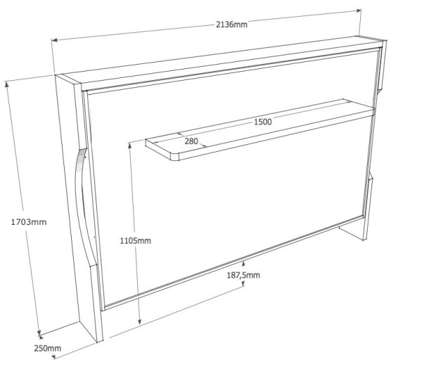 grafico della consolle bed a parete da 140cm chiusa