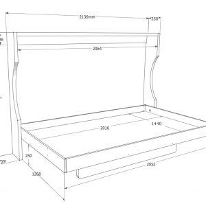 grafico della consolle bed a parete da 140cm aperta