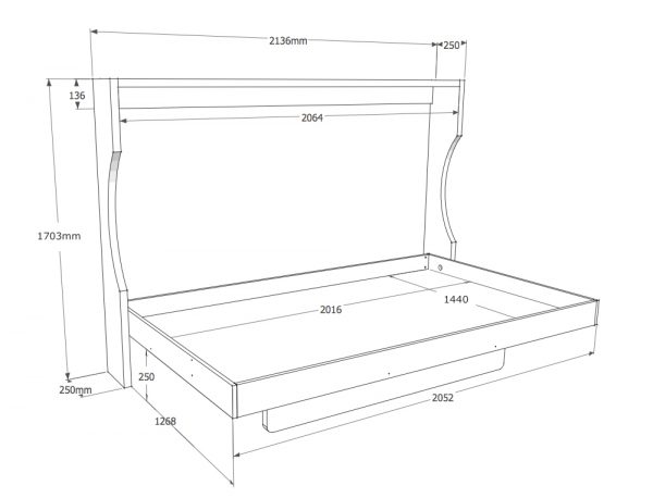 grafico della consolle bed a parete da 140cm aperta