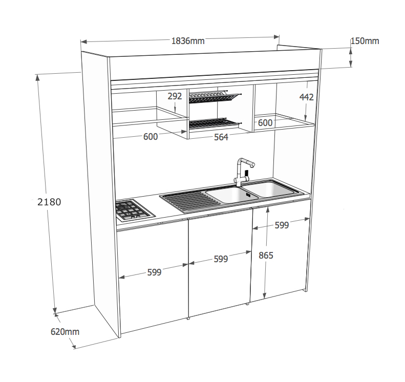 Cucina salvaspazio a scomparsa, Compact 184