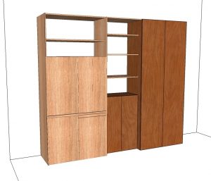 vista dell'armadio cucina in fase di elaborazione con la vista dei ripiani della stessa finitura del monoblocco cucina e dei tuoi mobili, vista chiusa dell'insieme vista dell'armadio cucina in fase di elaborazione con la vista dei ripiani della stessa finitura del monoblocco cucina e dei tuoi mobili, vista chiusa dell'insieme